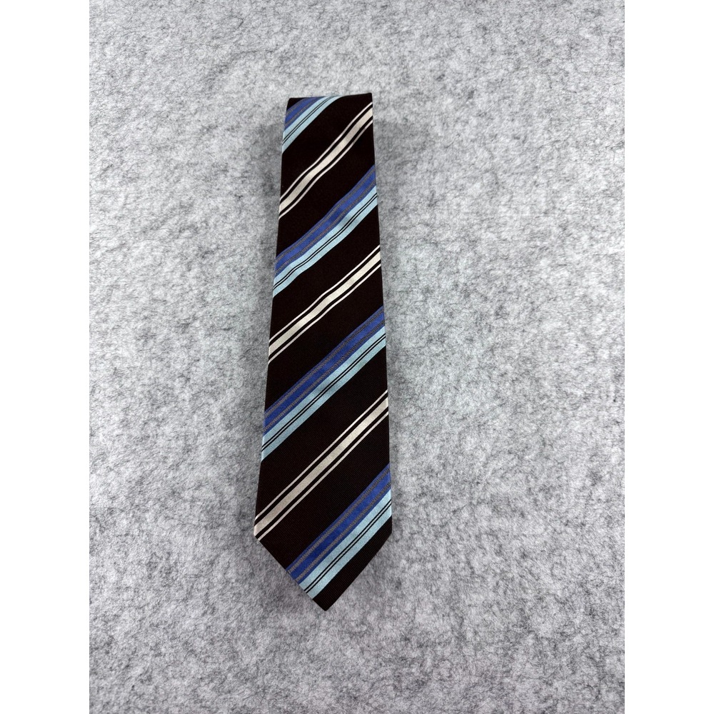 Giorgio Armani Tie Men's Brown Blue Striped Classic Outdoor 100% Silk Necktie - Picture 1 of 5
